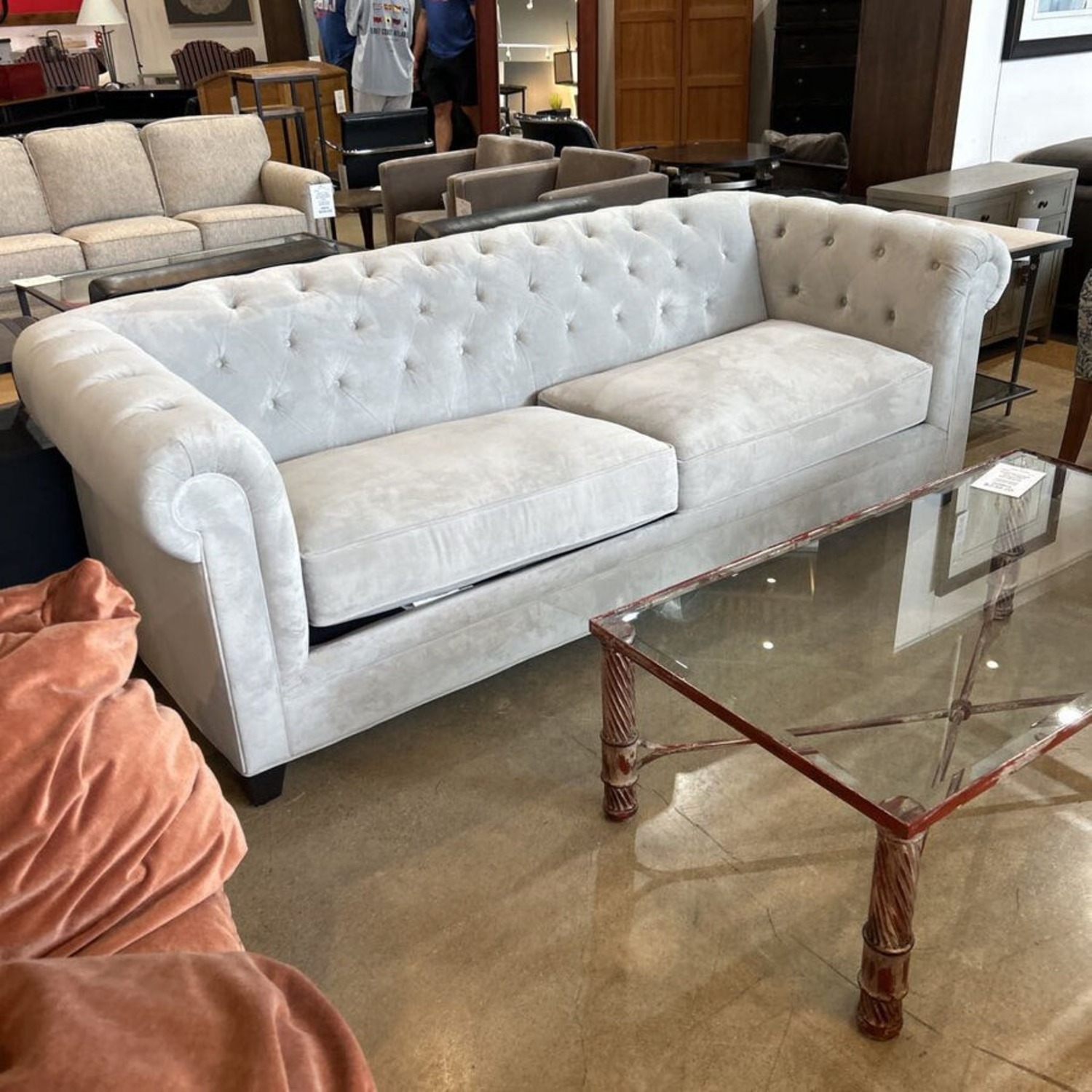 Martha Stewart Velvet Chesterfield Sofa Gray  - image-1