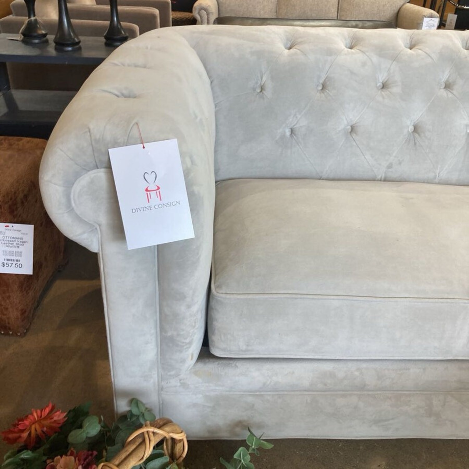 Martha Stewart Velvet Chesterfield Sofa Gray  - image-3