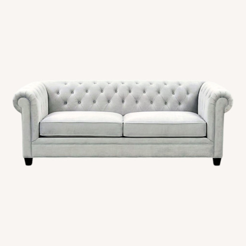 Used Martha Stewart Velvet Chesterfield Sofa Gray for sale on AptDeco