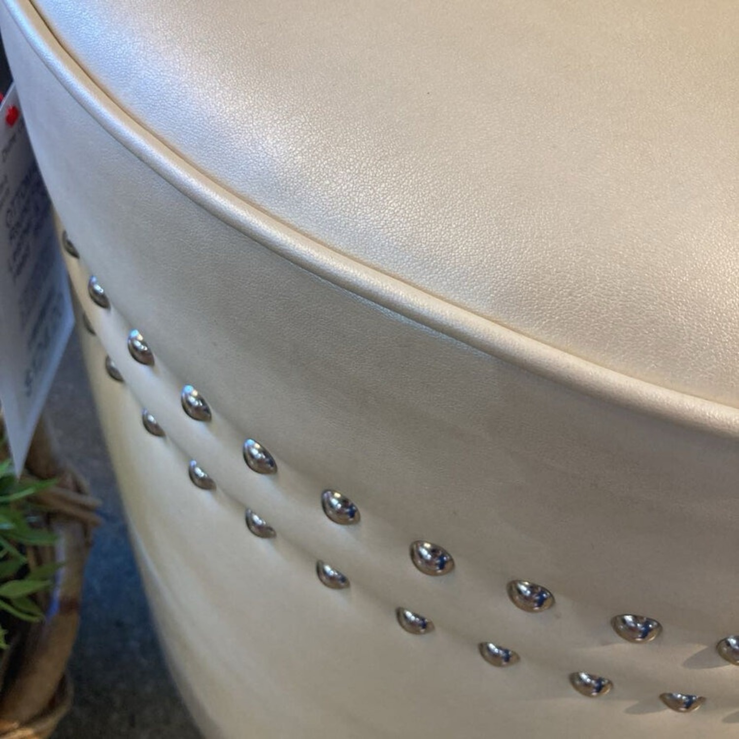 Round Faux Leather & Nail Head Ottoman - image-4