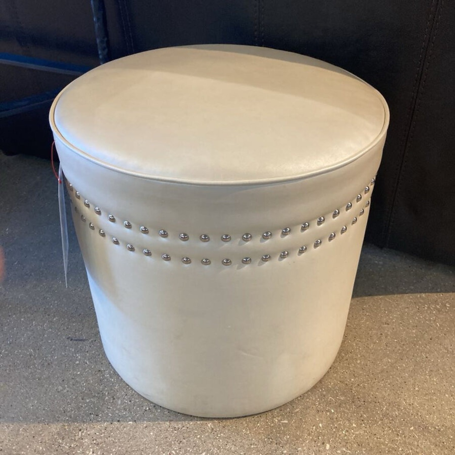 Round Faux Leather & Nail Head Ottoman - image-1