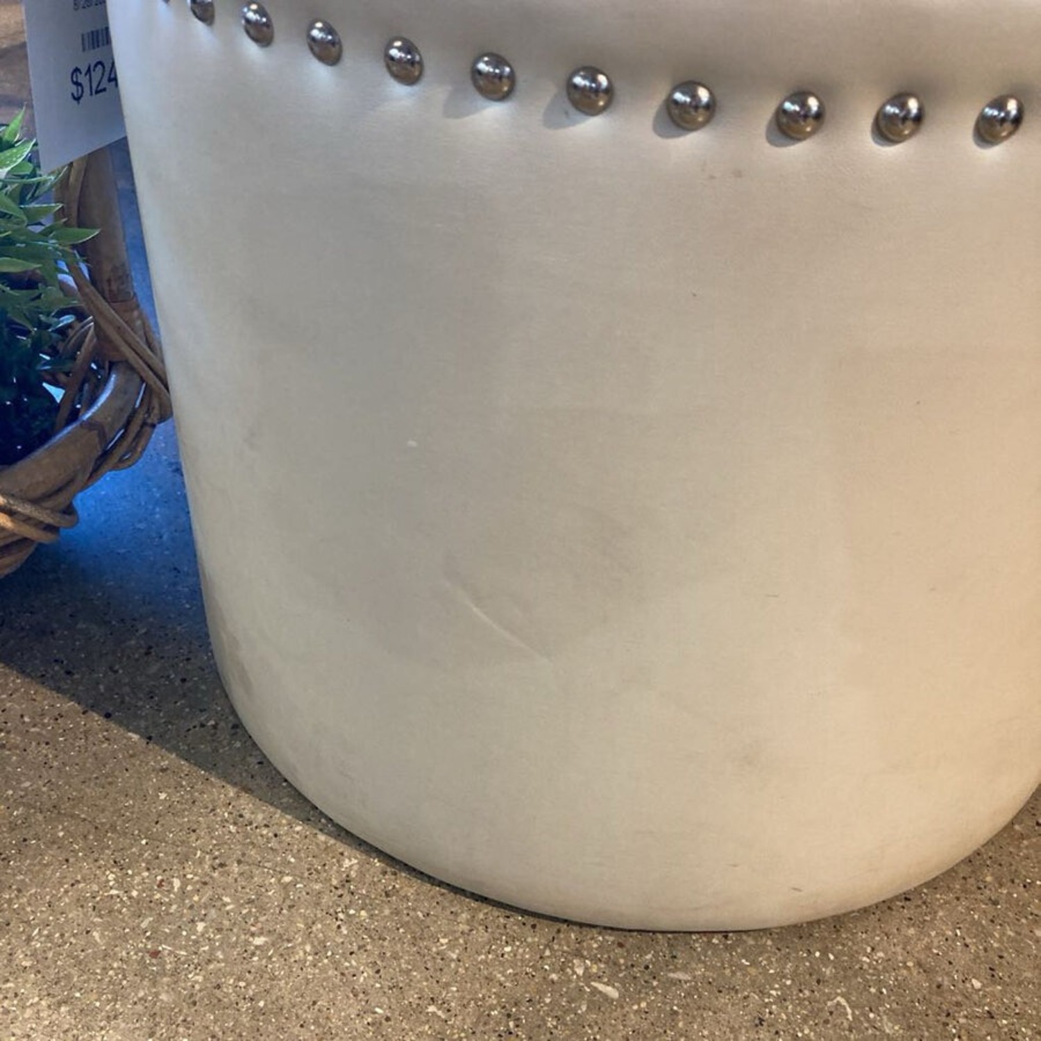 Round Faux Leather & Nail Head Ottoman - image-5