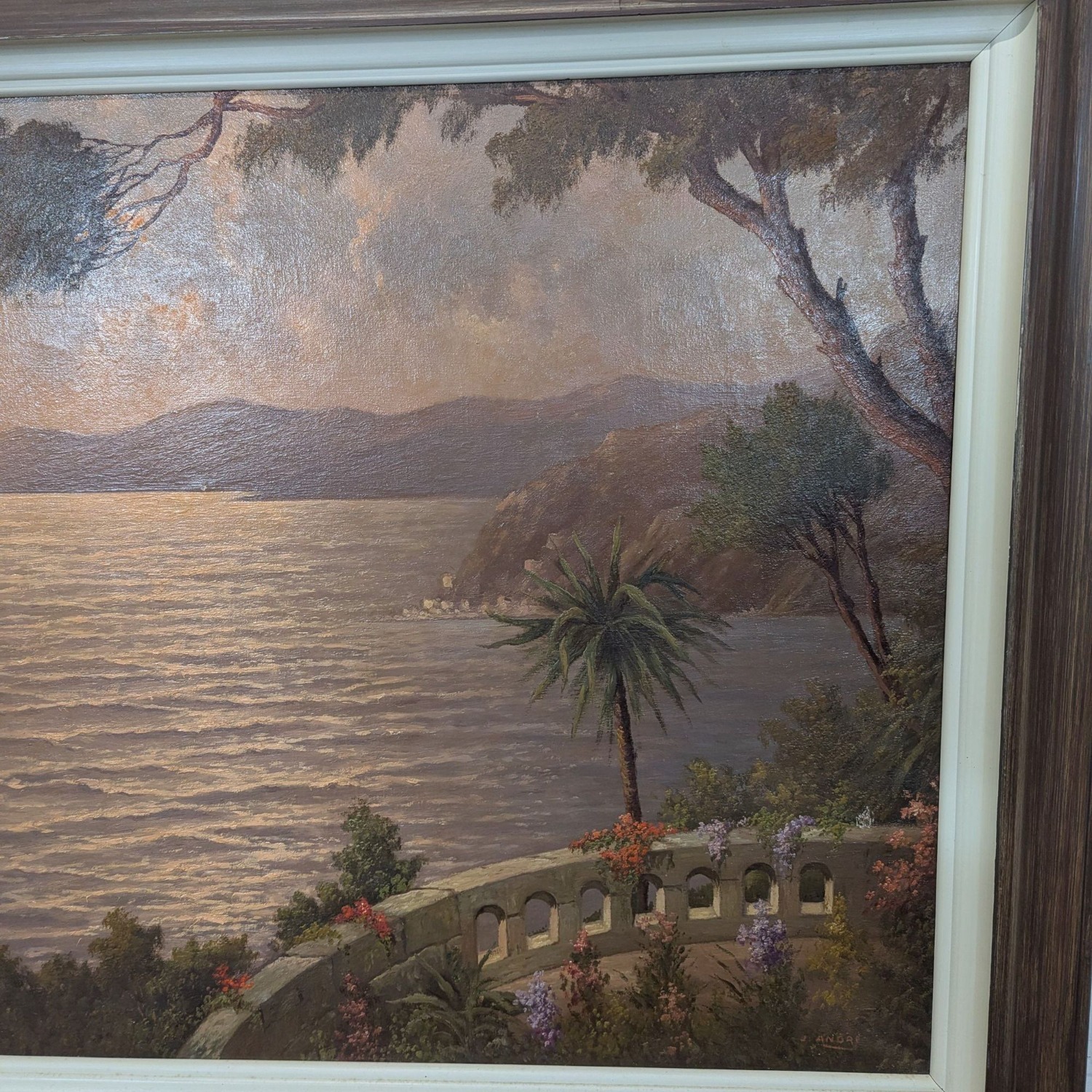 Vintage Mediterranean Coastal Sunset Oil Painting  - image-2