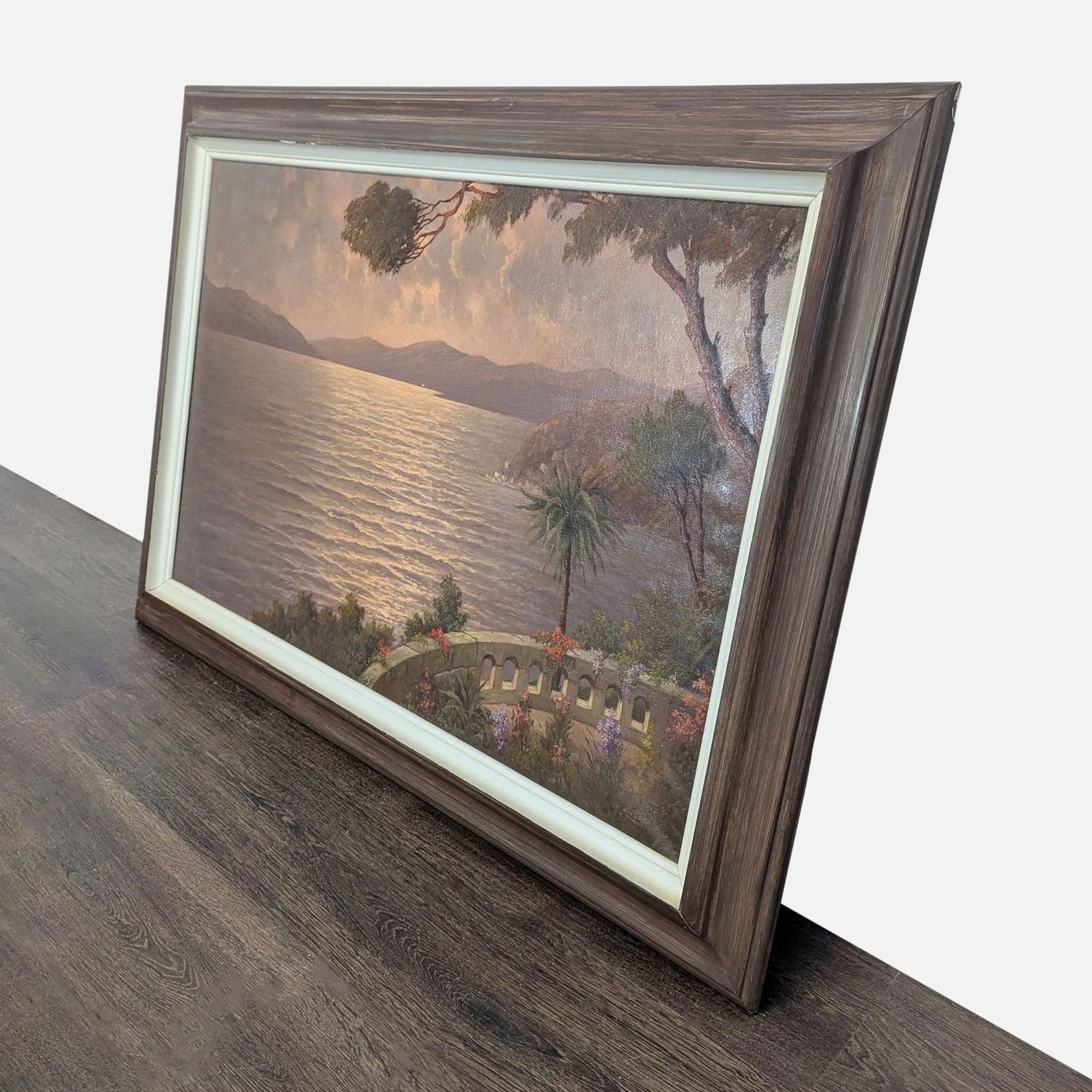 Vintage Mediterranean Coastal Sunset Oil Painting  - image-10