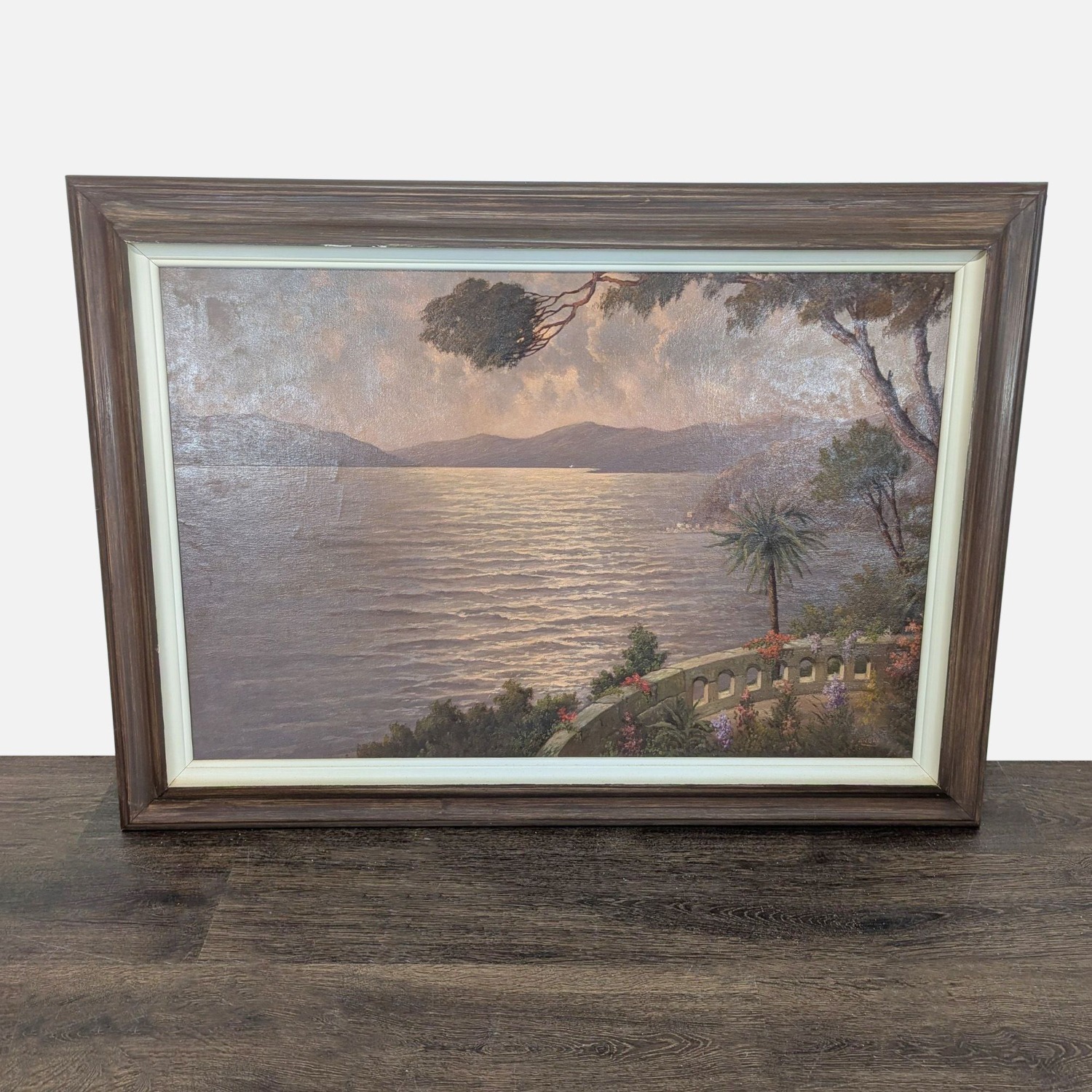 Vintage Mediterranean Coastal Sunset Oil Painting  - image-9