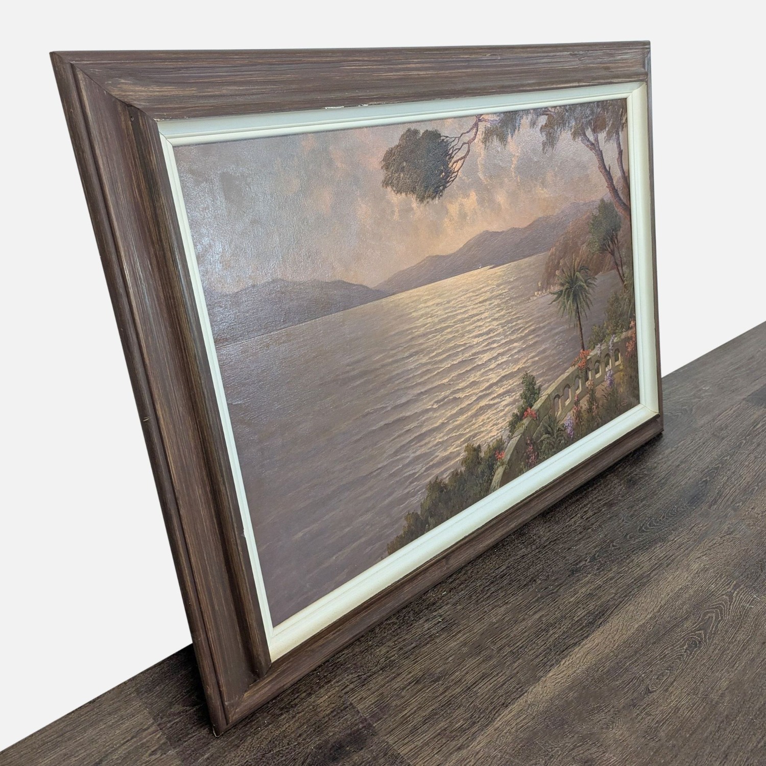 Vintage Mediterranean Coastal Sunset Oil Painting  - image-7