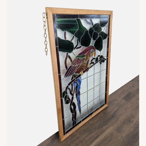Used Stained-Glass Parrot in Wood Frame	 for sale on AptDeco