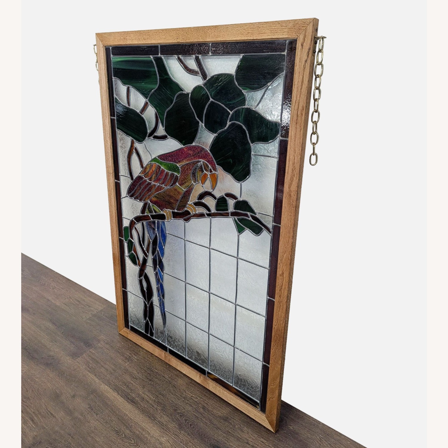 Stained-Glass Parrot in Wood Frame	 - image-4