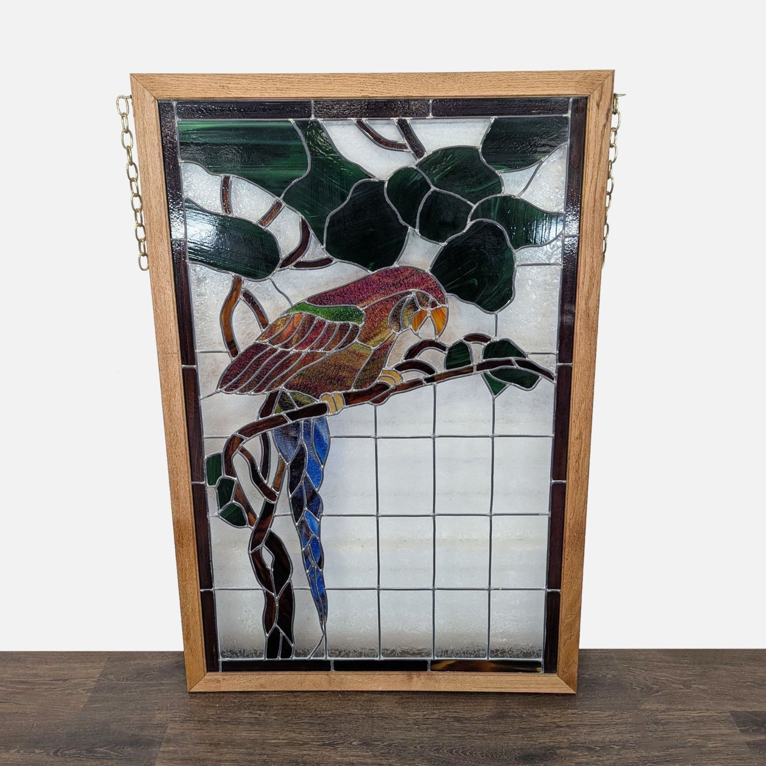 Stained-Glass Parrot in Wood Frame	 - image-7