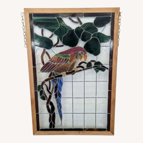Used Stained-Glass Parrot in Wood Frame	 for sale on AptDeco