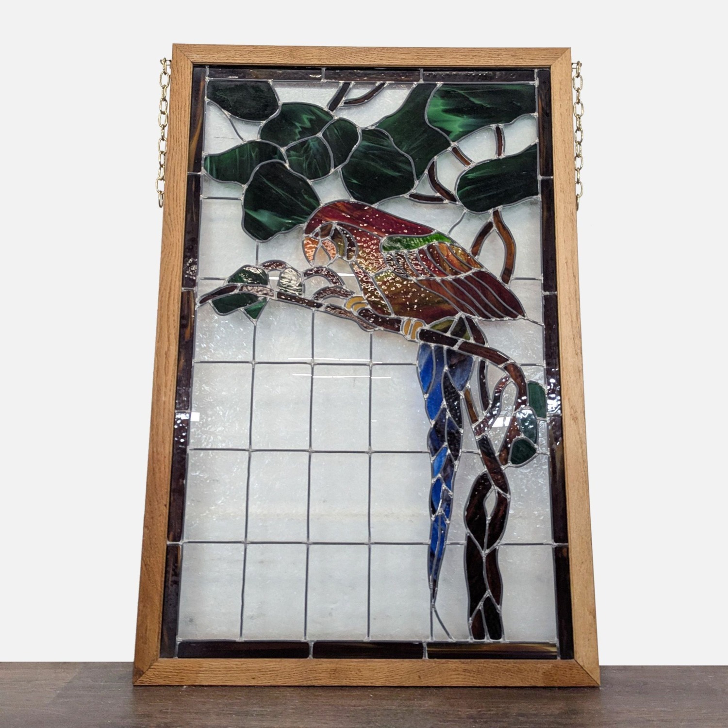 Stained-Glass Parrot in Wood Frame	 - image-8