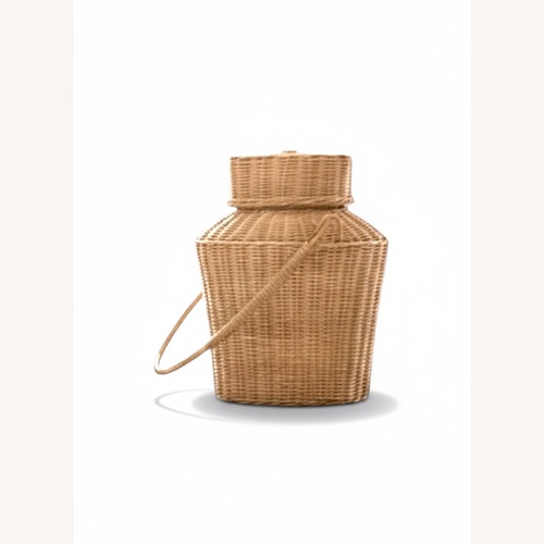 Used Hand-Woven Natural Wicker Basket with Lid & Handle for sale on AptDeco