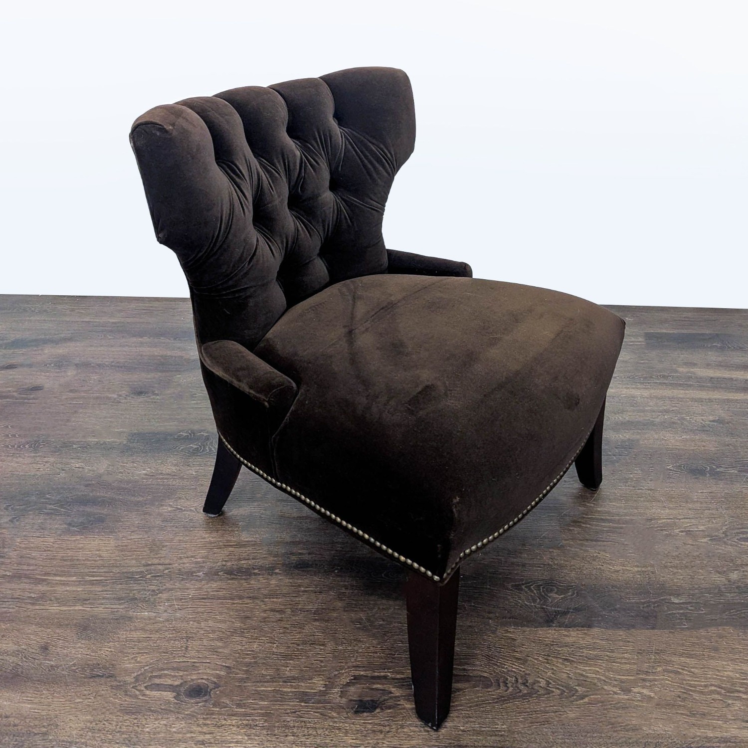 Pottery Barn Tufted Brown Velvet Lounge Chair - image-5