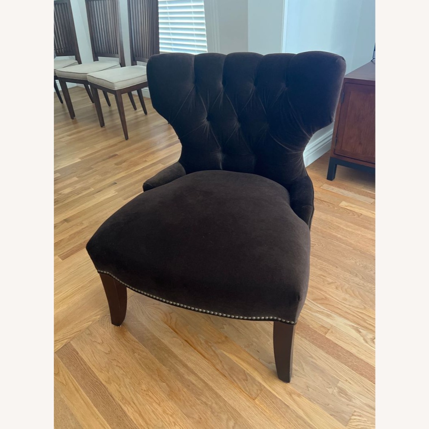 Pottery Barn Tufted Brown Velvet Lounge Chair - image-1