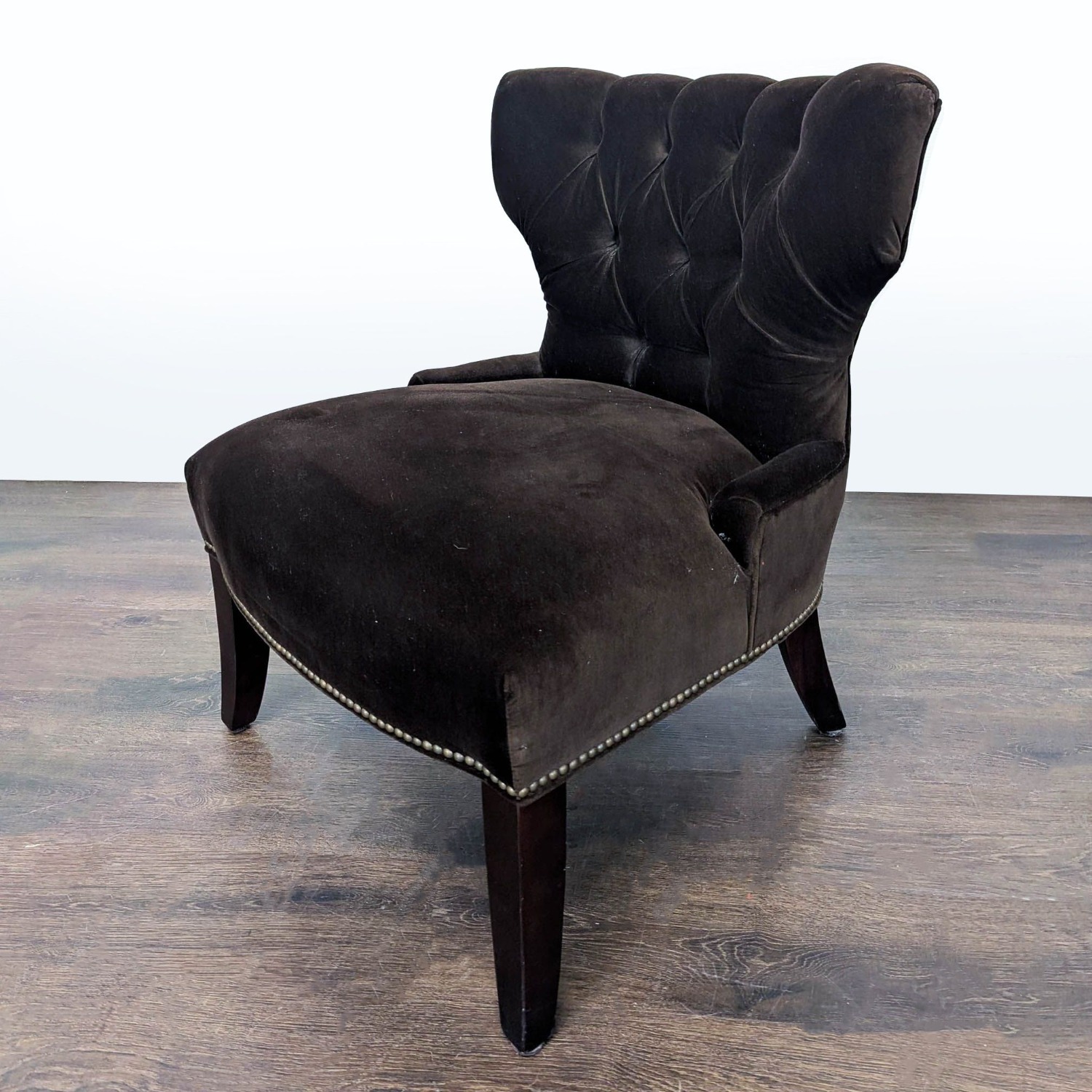 Pottery Barn Tufted Brown Velvet Lounge Chair - image-2