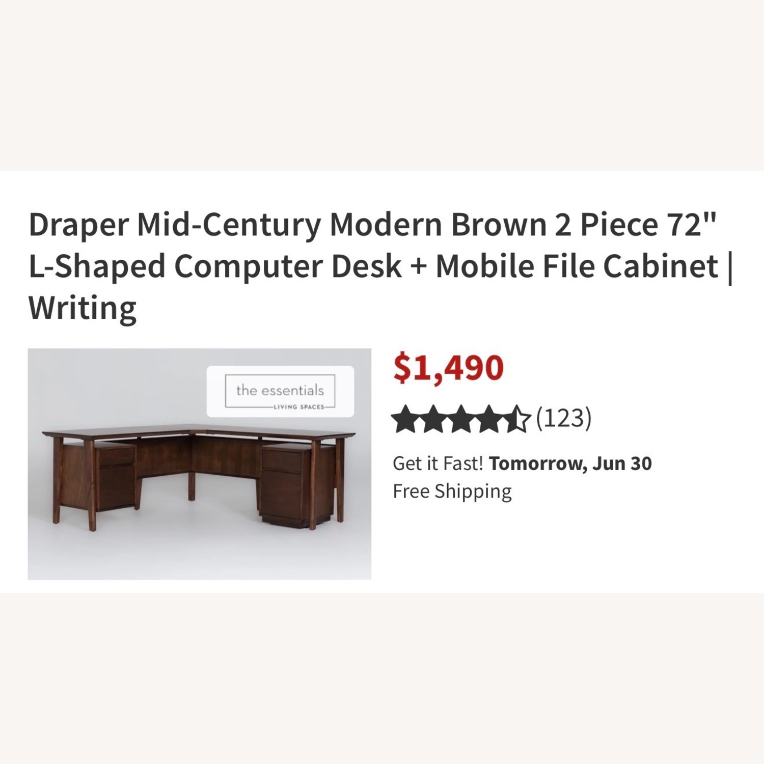 Living Spaces Dark Brown Desk - image-7