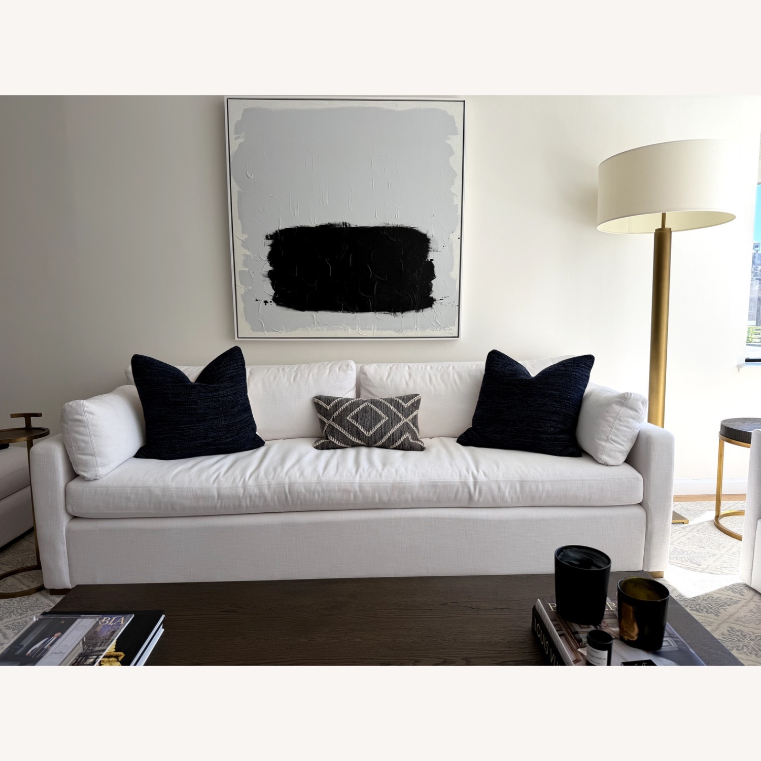 Restoration Hardware White Fabric 3+ Seater Sofa - image-0
