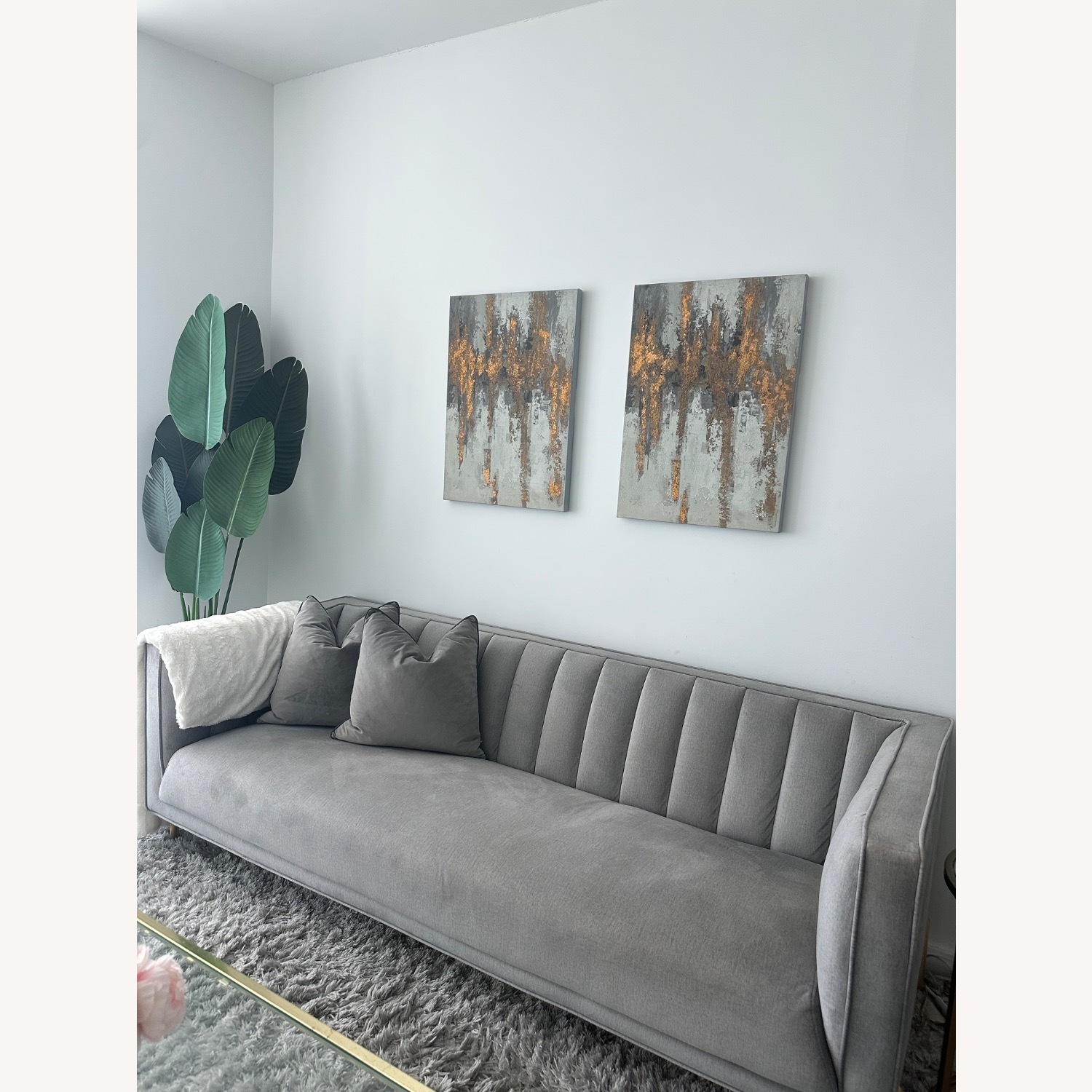 City Furniture Light Gray Velvet 3+ Seater Sofa - image-1