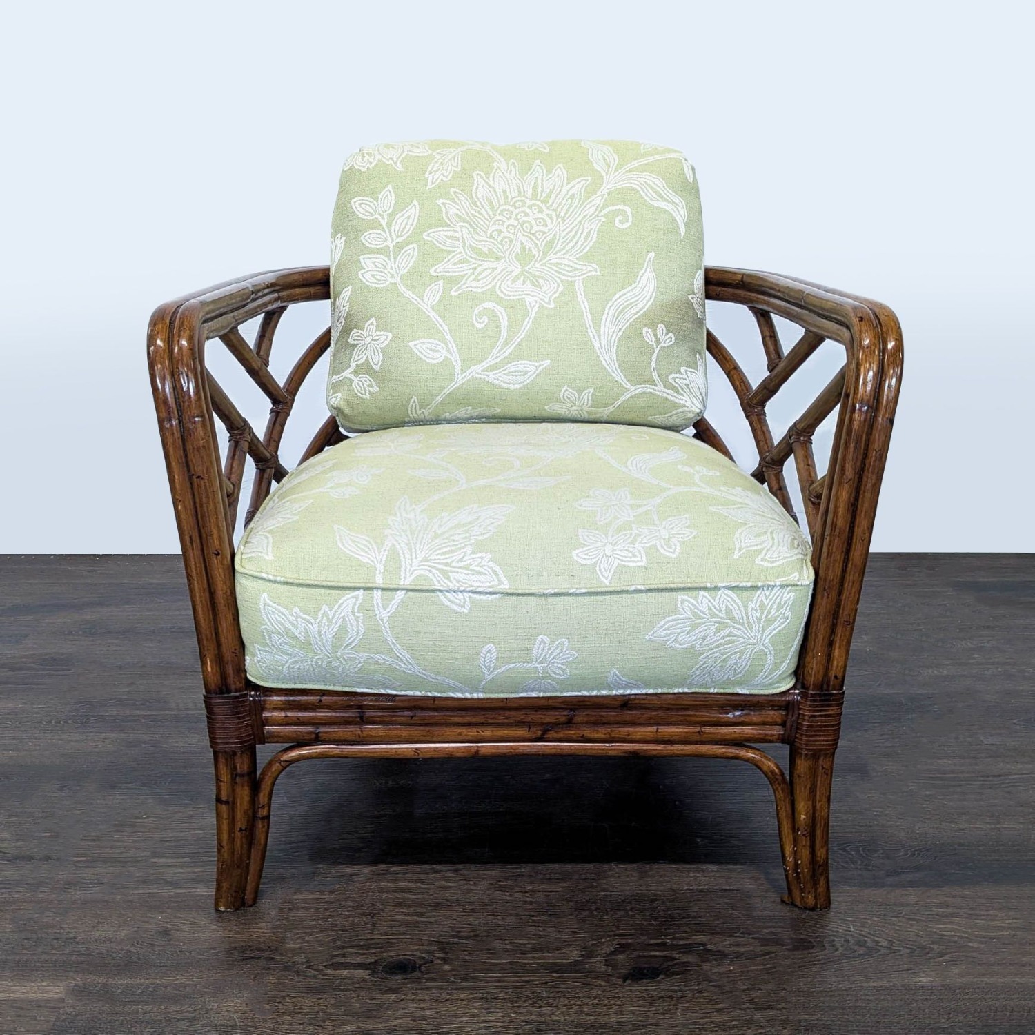 Rattan Lounge Chair with Floral Green Cushions	 - image-6
