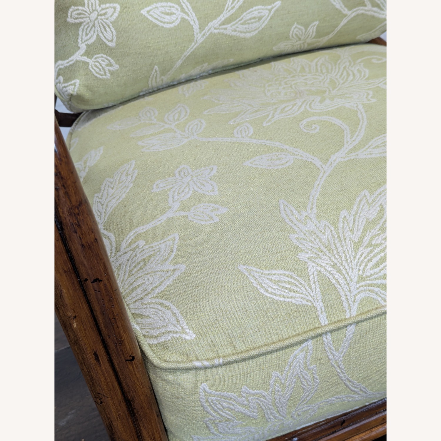 Rattan Lounge Chair with Floral Green Cushions	 - image-3