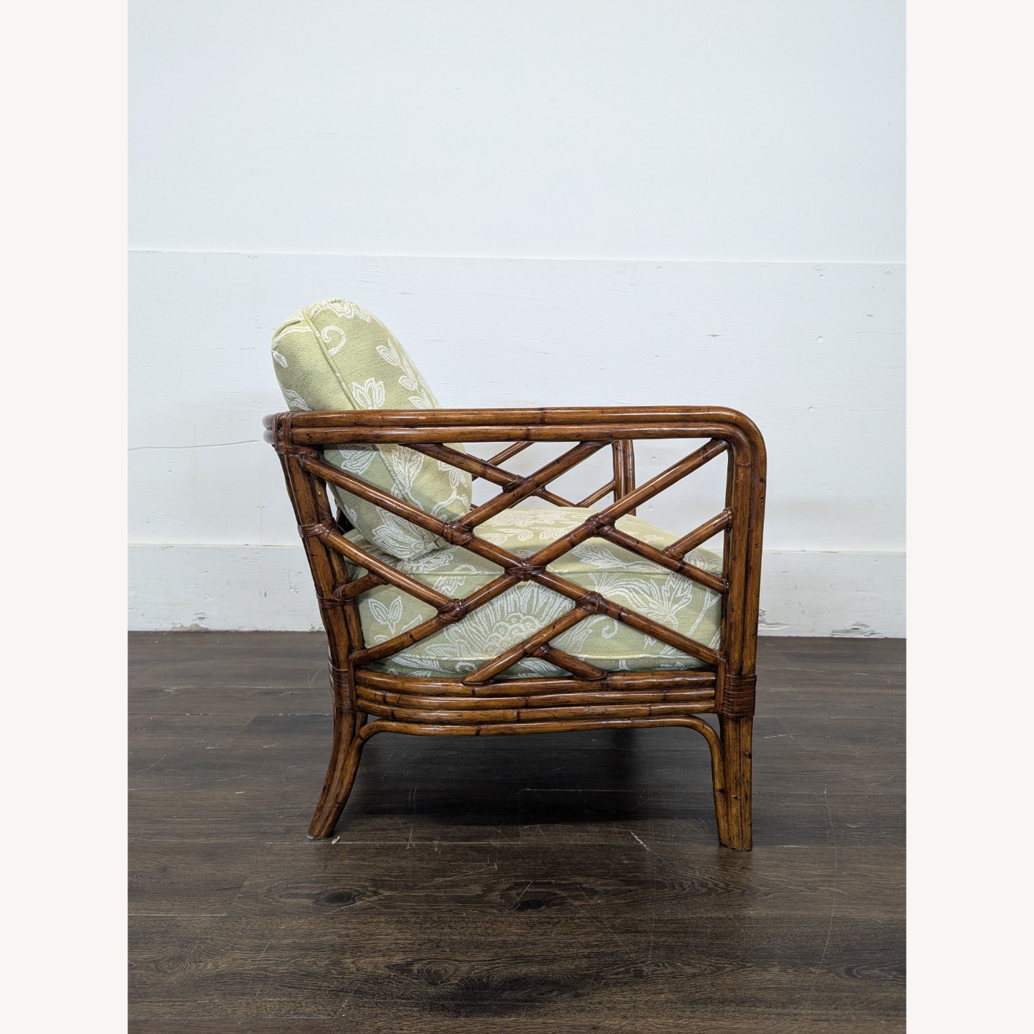 Rattan Lounge Chair with Floral Green Cushions	 - image-7