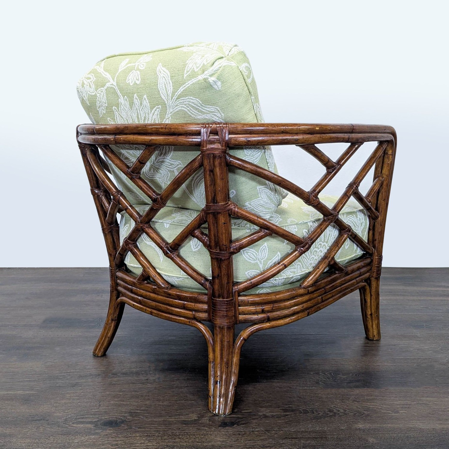 Rattan Lounge Chair with Floral Green Cushions	 - image-5