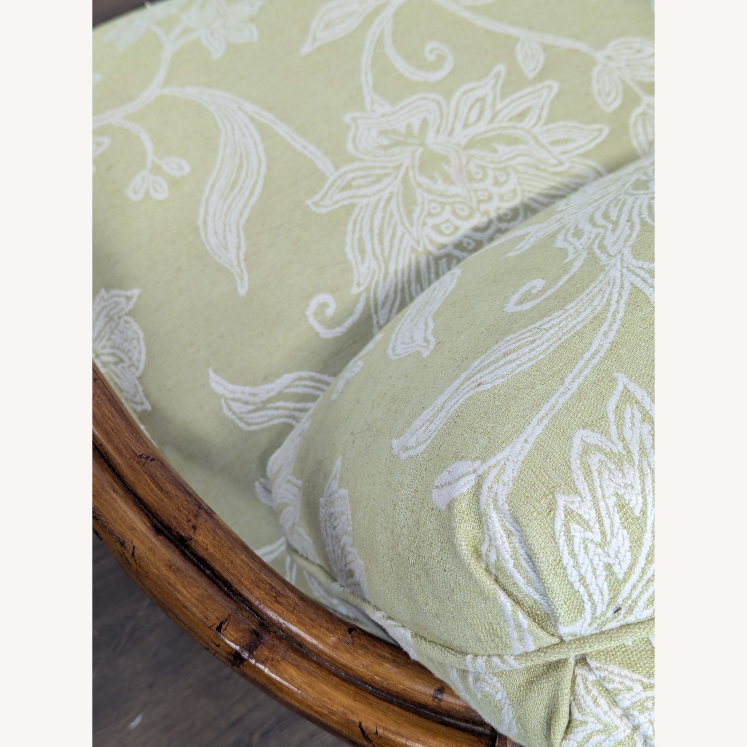 Rattan Lounge Chair with Floral Green Cushions	 - image-1