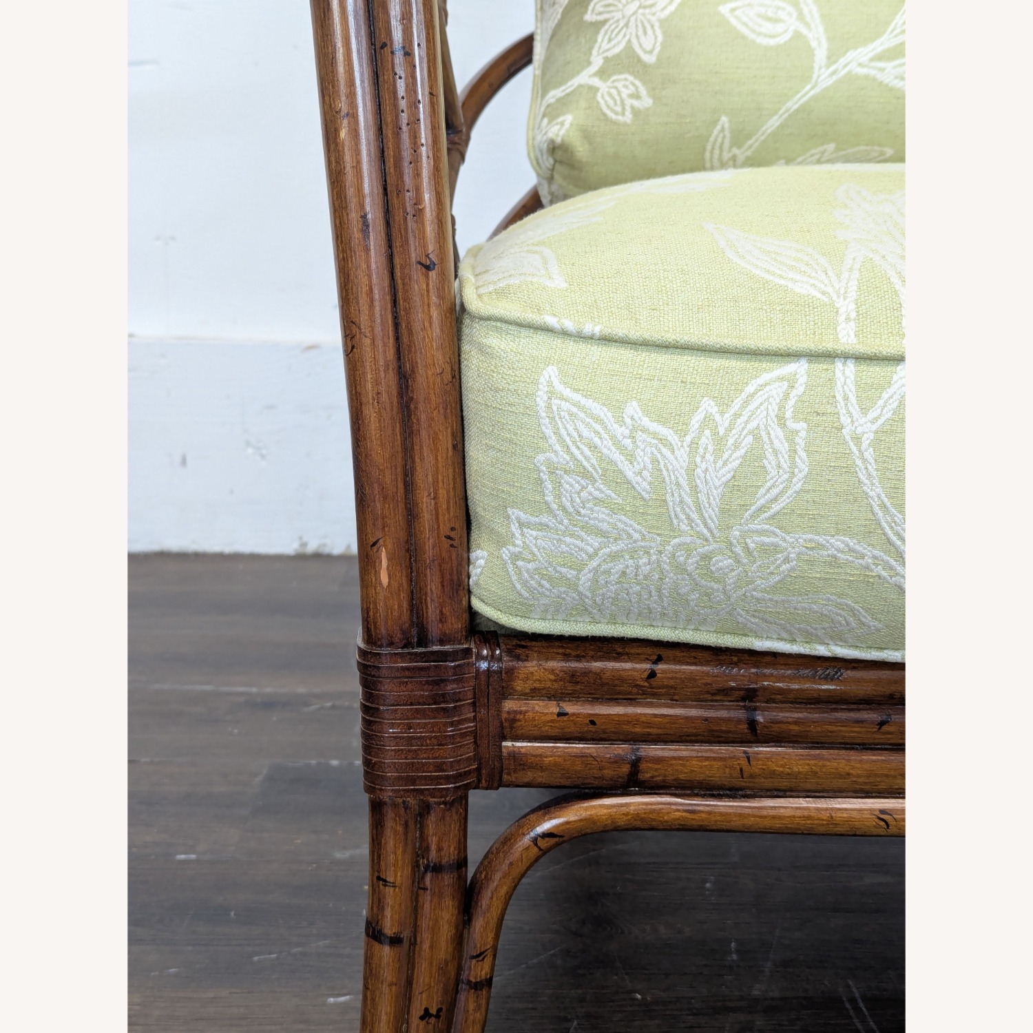 Rattan Lounge Chair with Floral Green Cushions	 - image-2
