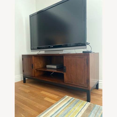 Used Wood Media Console on Metal Base for sale on AptDeco