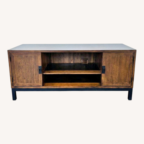 Used Wood Media Console on Metal Base	 for sale on AptDeco