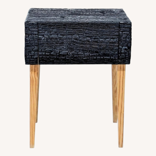 Used Charred Geometric "Commode" Nightstand	 for sale on AptDeco