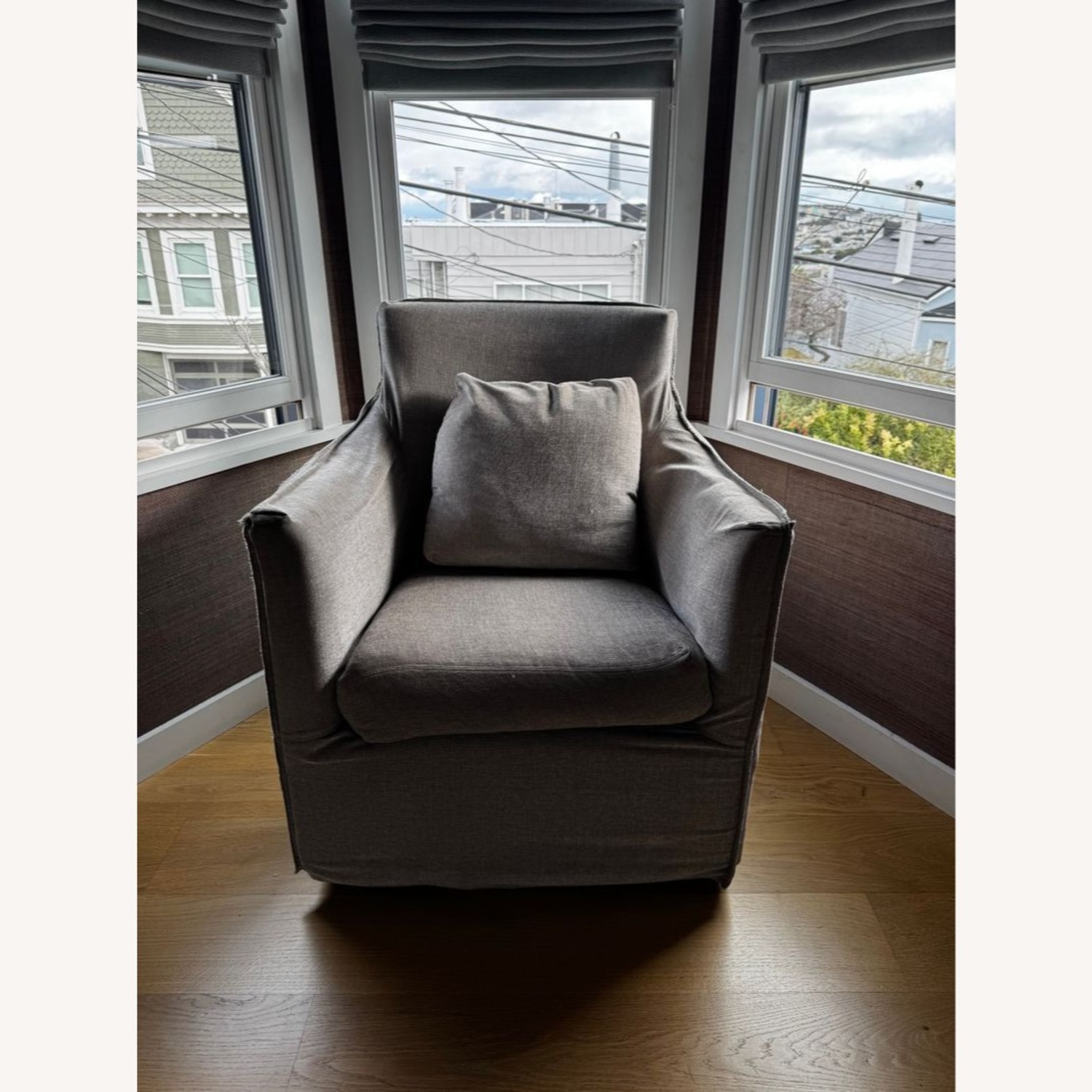 Restoration Hardware Gray Swivel Lounge Chair - image-3