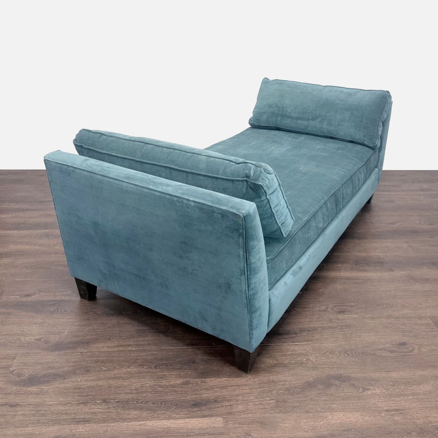 Living Spaces Blue Velvet Chaise Sofa - image-5