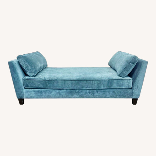 Used Living Spaces Blue Velvet Chaise Sofa for sale on AptDeco
