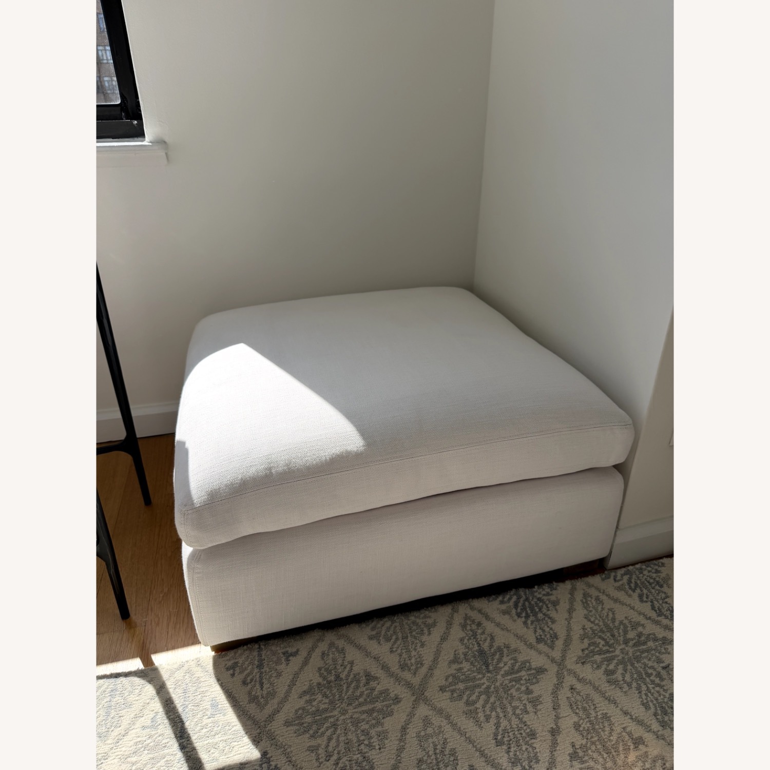 Restoration Hardware White Fabric Ottoman - image-2
