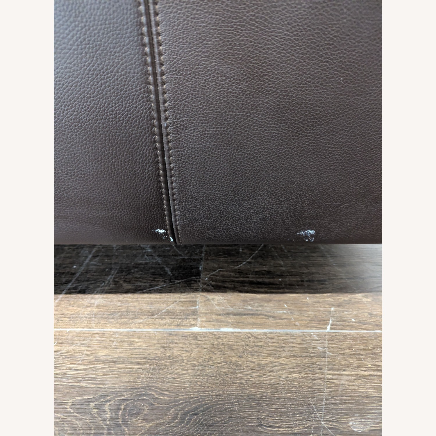 IKEA 3-Seat Dark Leather Sofa with Wooden Legs - image-4