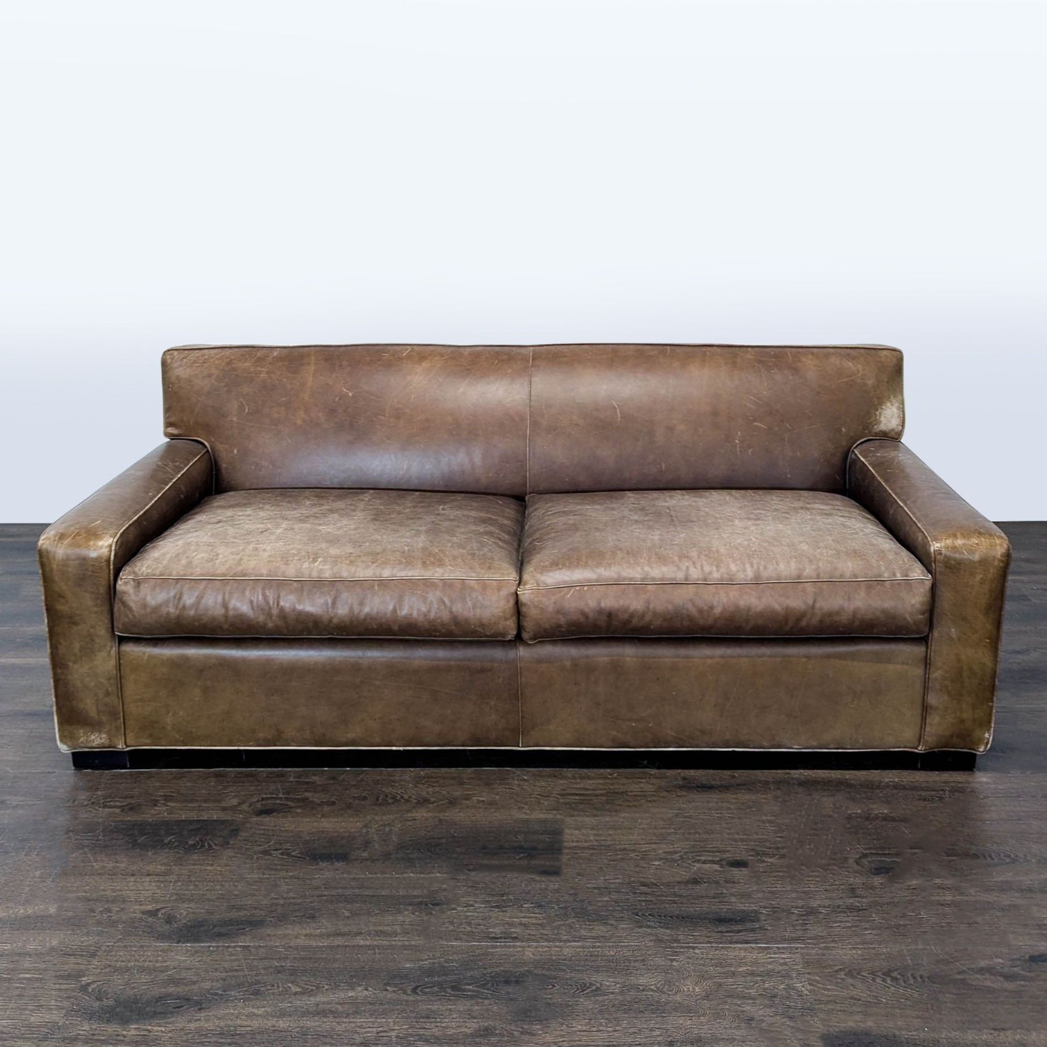 Mitchell Gold 3-Seat Brown Leather Sofa - image-7