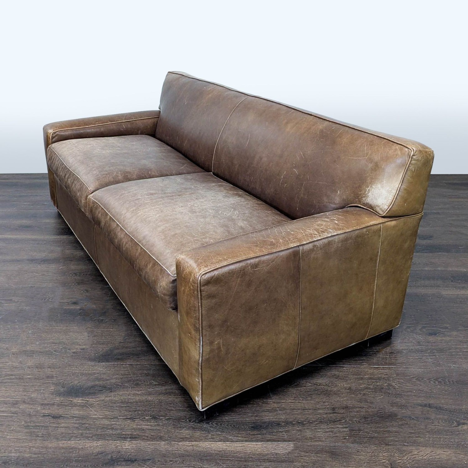 Mitchell Gold 3-Seat Brown Leather Sofa - image-5