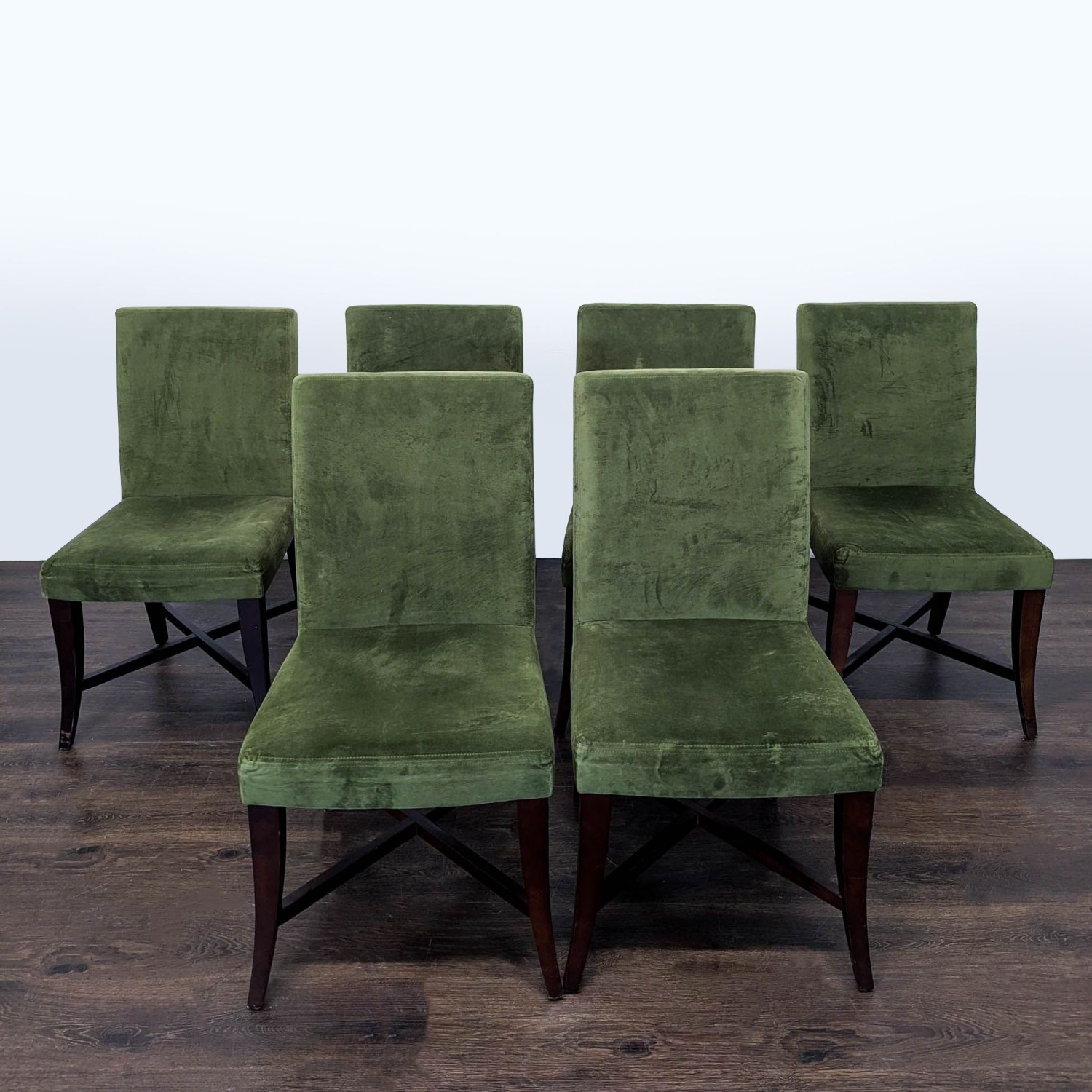 Set of 6 Upholstered Dining Chairs With Wood Legs - image-4