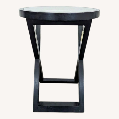 Used Glass Top Wood X Base Accent Table	 for sale on AptDeco
