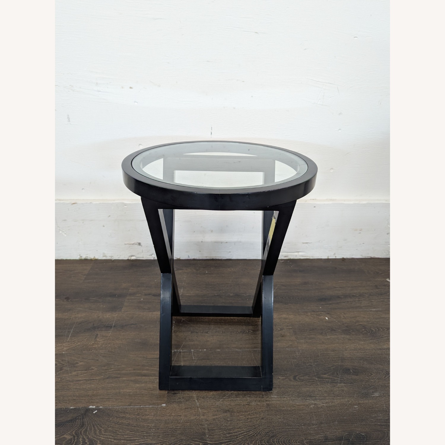 Glass Top Wood X Base Accent Table	 - image-1