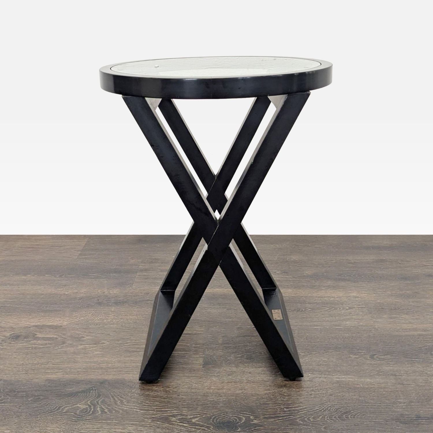 Glass Top Wood X Base Accent Table	 - image-4