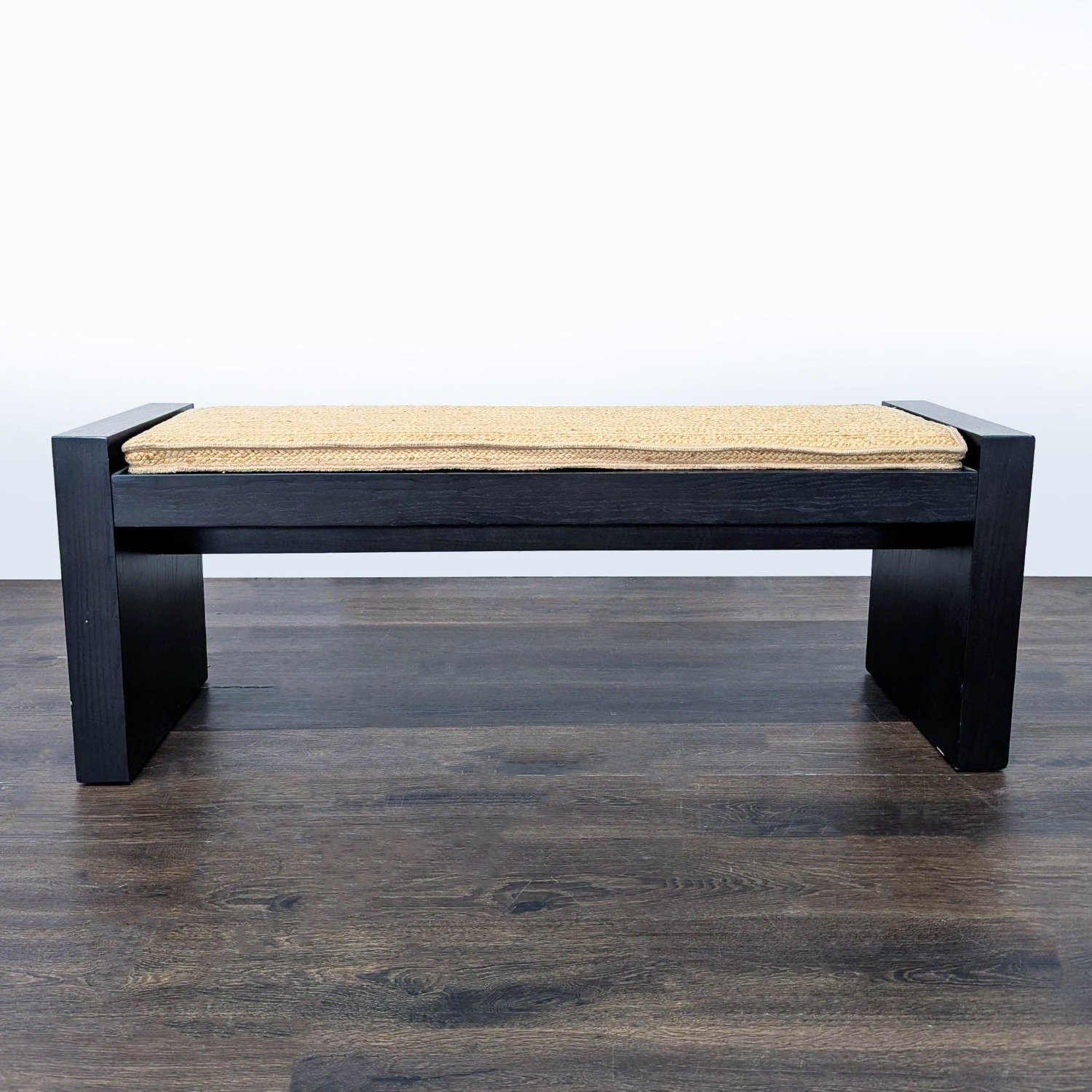 West Elm Wood Bench with Woven Wicker Cushion - image-3