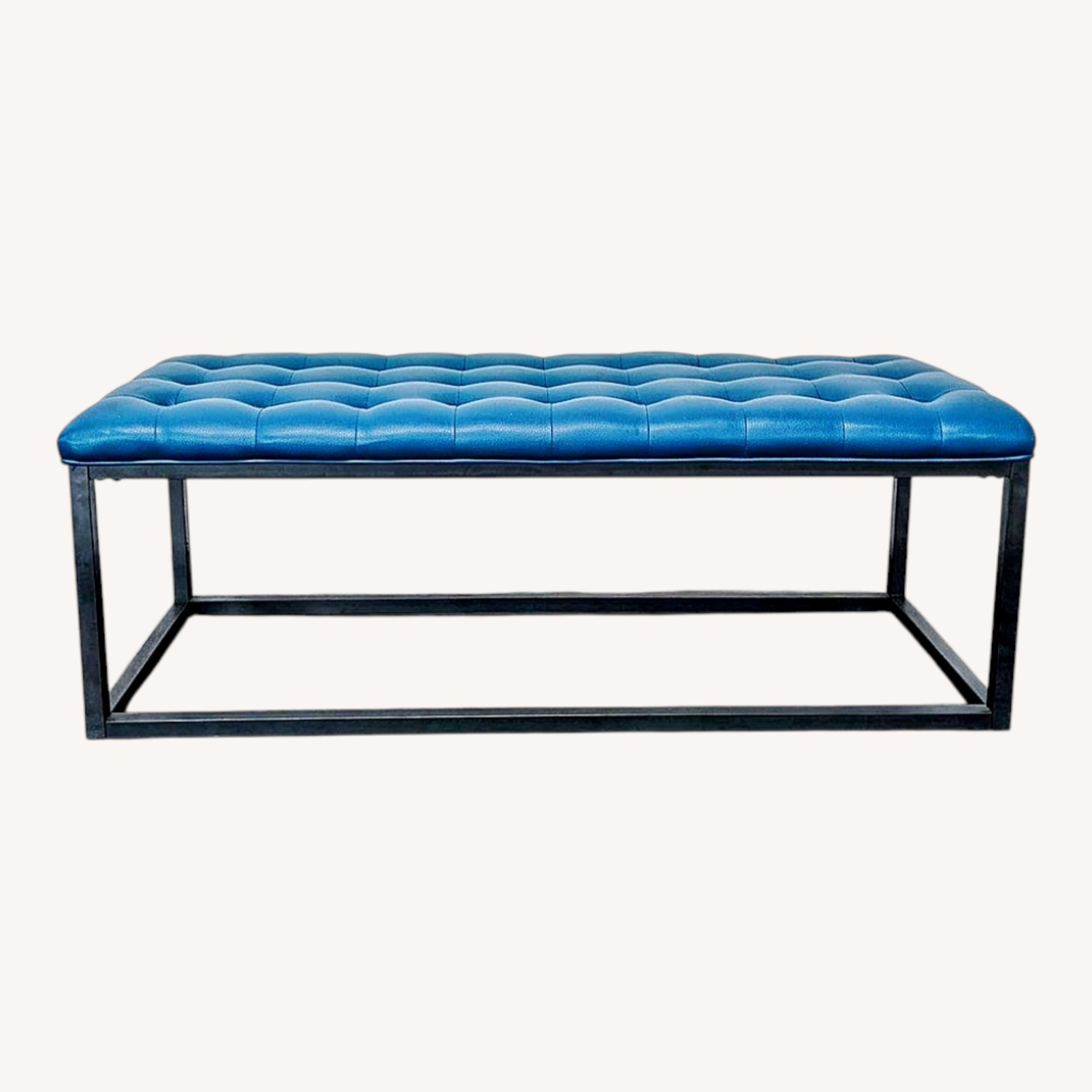 Button Tufted Leather Bench on Metal Frame - image-0