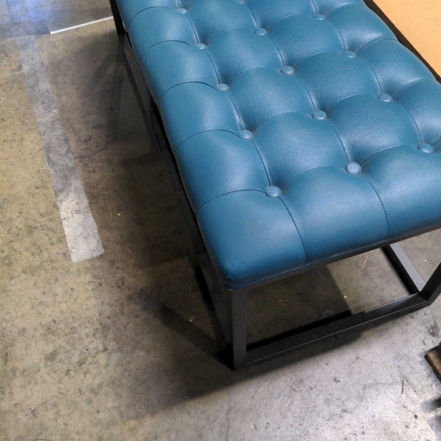 Button Tufted Leather Bench on Metal Frame - image-2