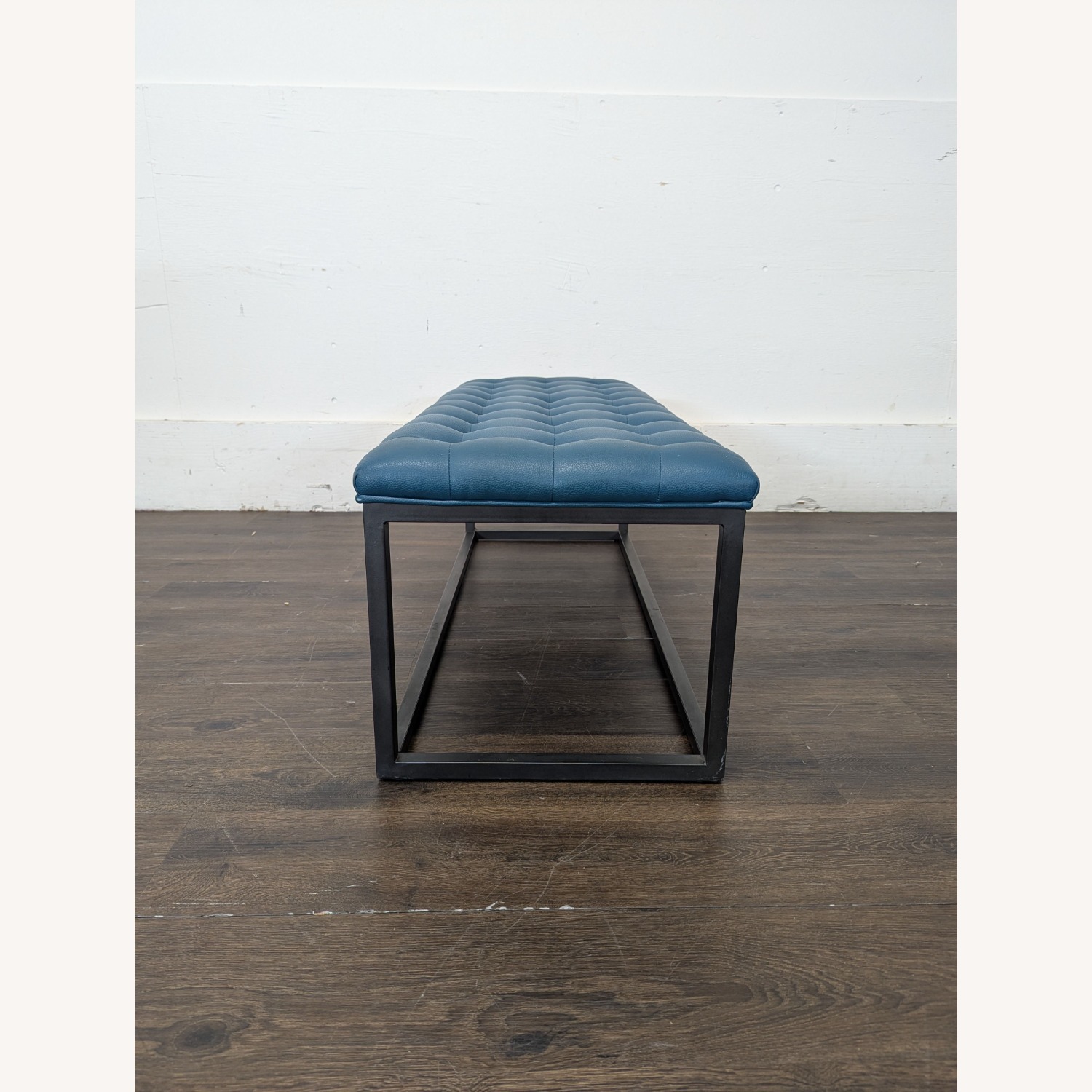 Button Tufted Leather Bench on Metal Frame - image-1