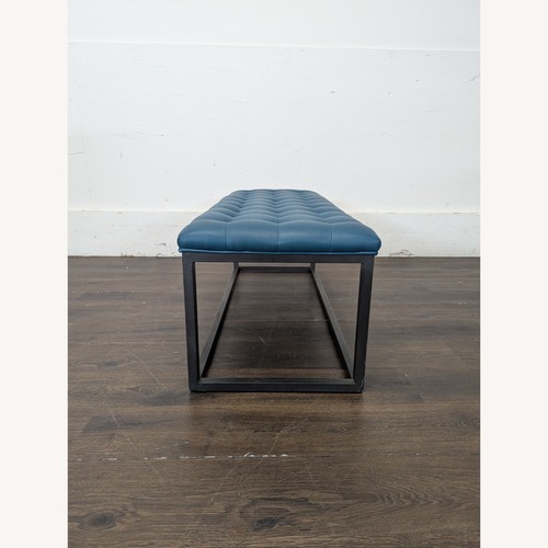 Used Button Tufted Leather Bench on Metal Frame for sale on AptDeco