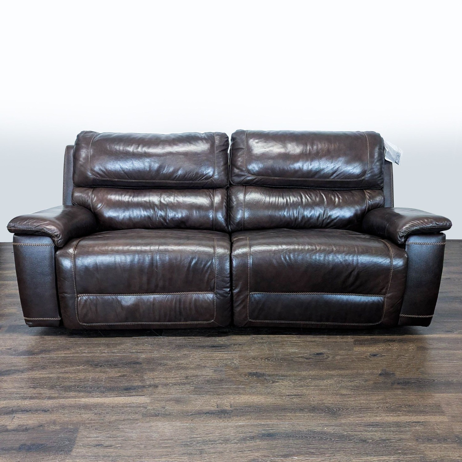 Brown Leather Reclining Loveseat - image-6