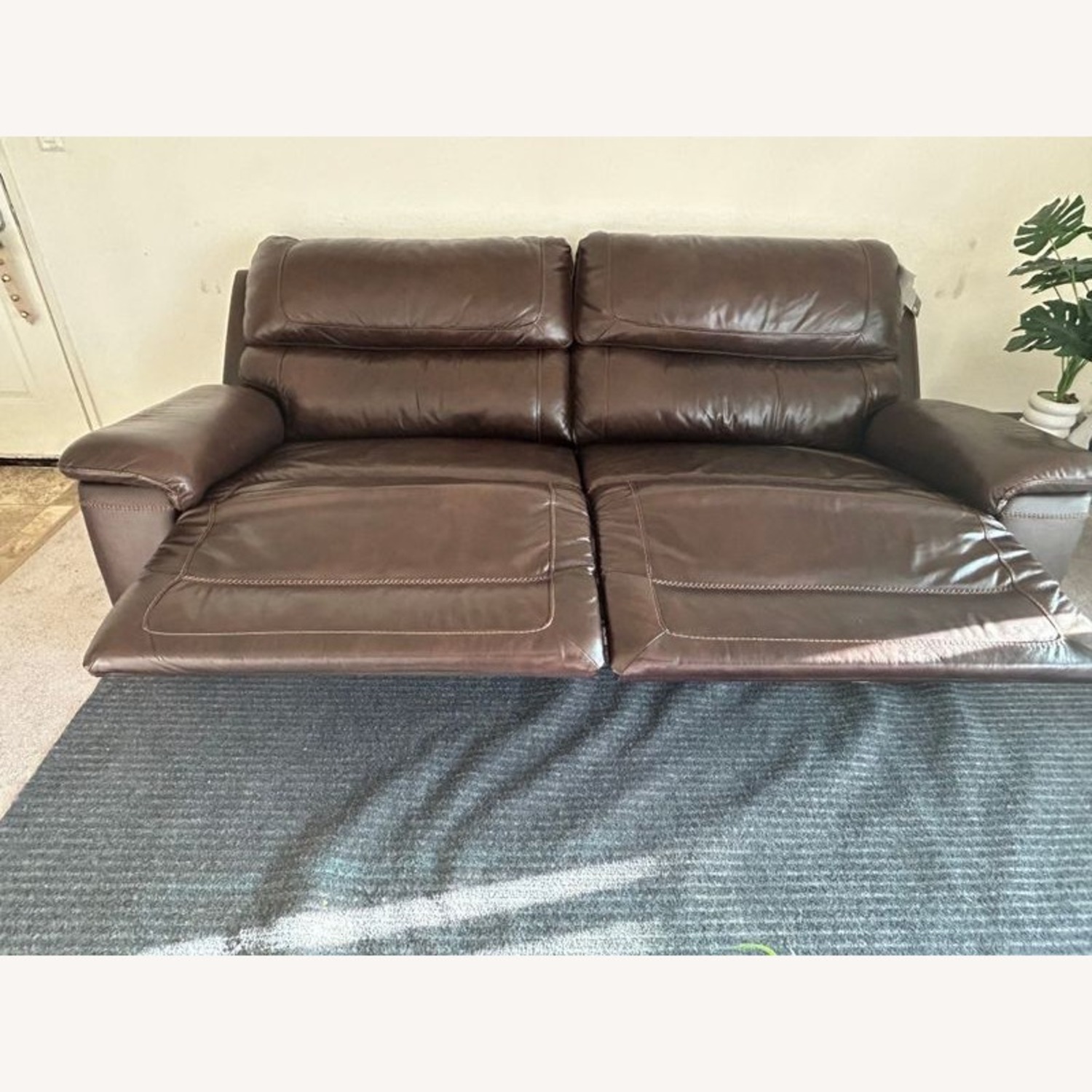 Brown Leather Reclining Loveseat - image-5