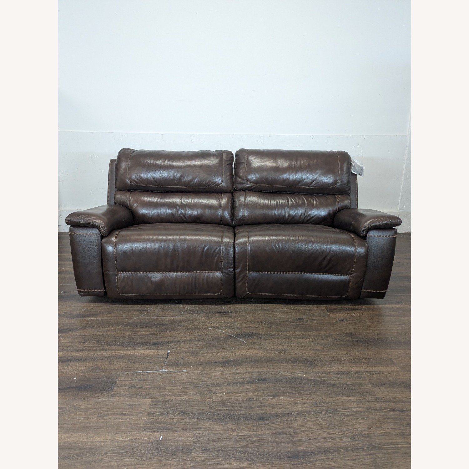 Brown Leather Reclining Loveseat - image-3